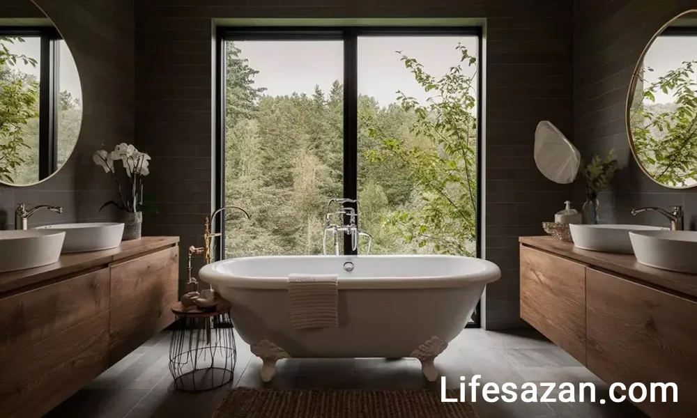 دیزاین حمام با وان و جکوزی